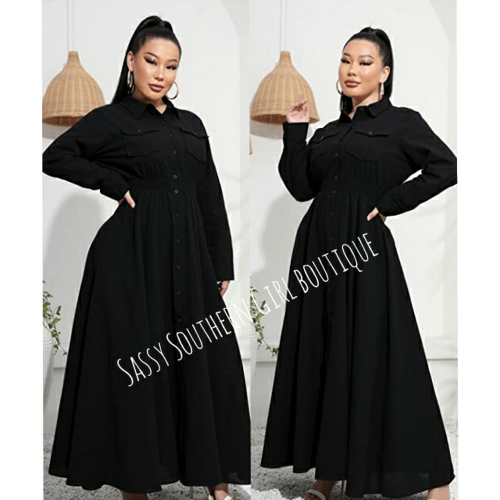 🆕⭐ Plus Black button down shirt maxi dress - Picture 7 of 14
